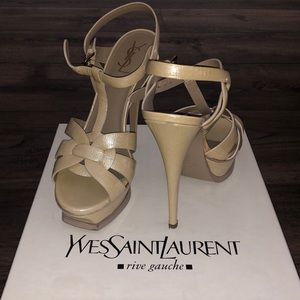 Yves Saint Laurent YSL Tan Gold Platform Heels